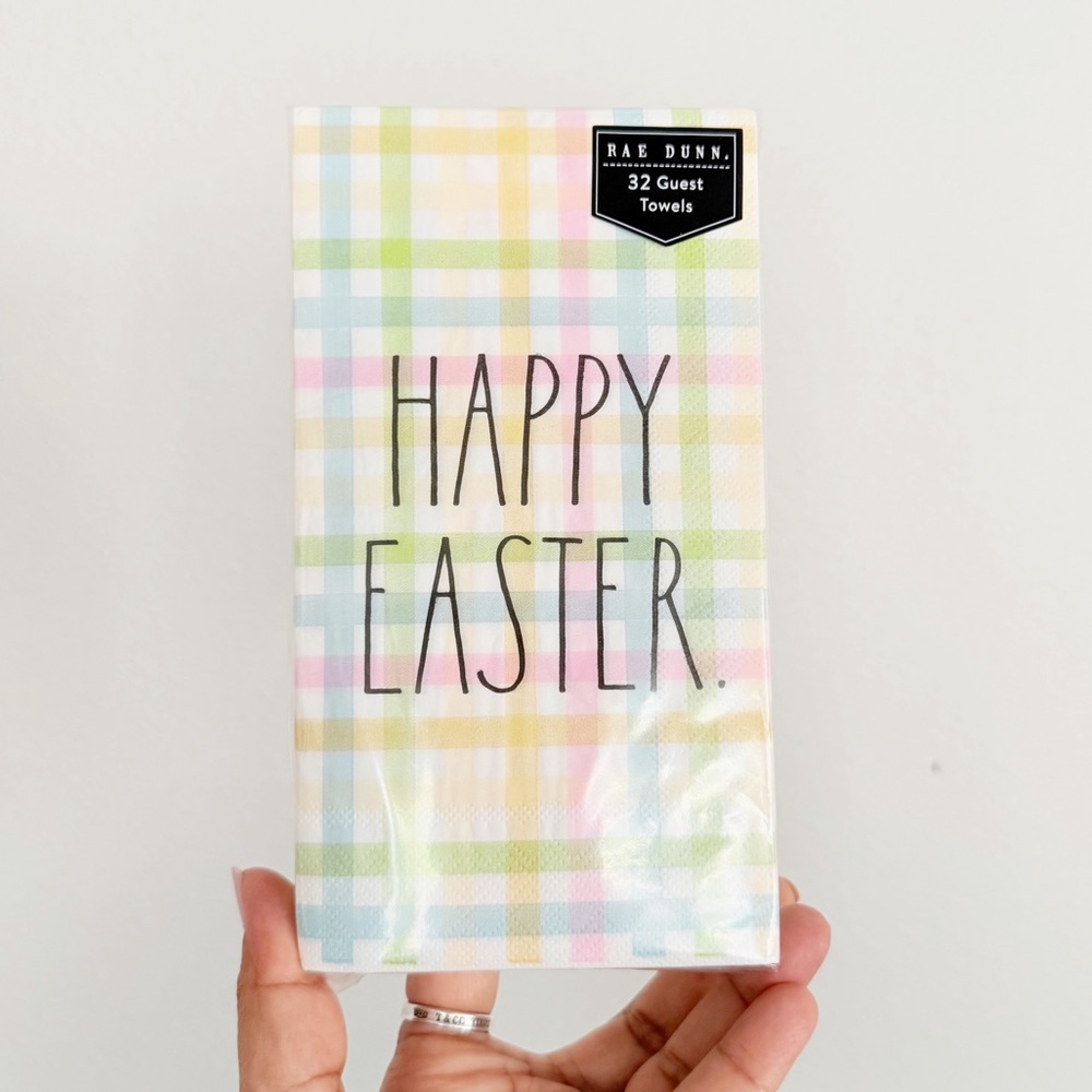 Rae Dunn Happy Easter 32 piece Guest Towels in Pastel Plaid